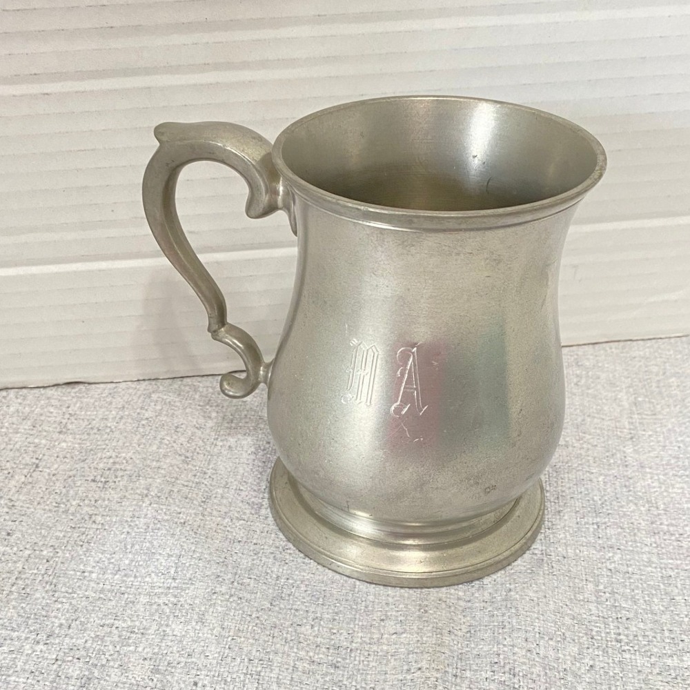 Crown & Rose Cast Pewter Mug Unisex OS Silver Good Monogrammed Made in England